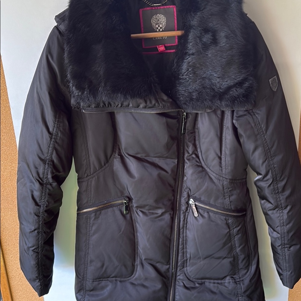 Vince Camuto Black Puffer Jacket with Faux Fur Collar